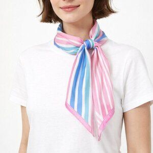 Vintage Striped Scarf Pink Turquoise Blue Lightweight Hair Bag Neck Accessory